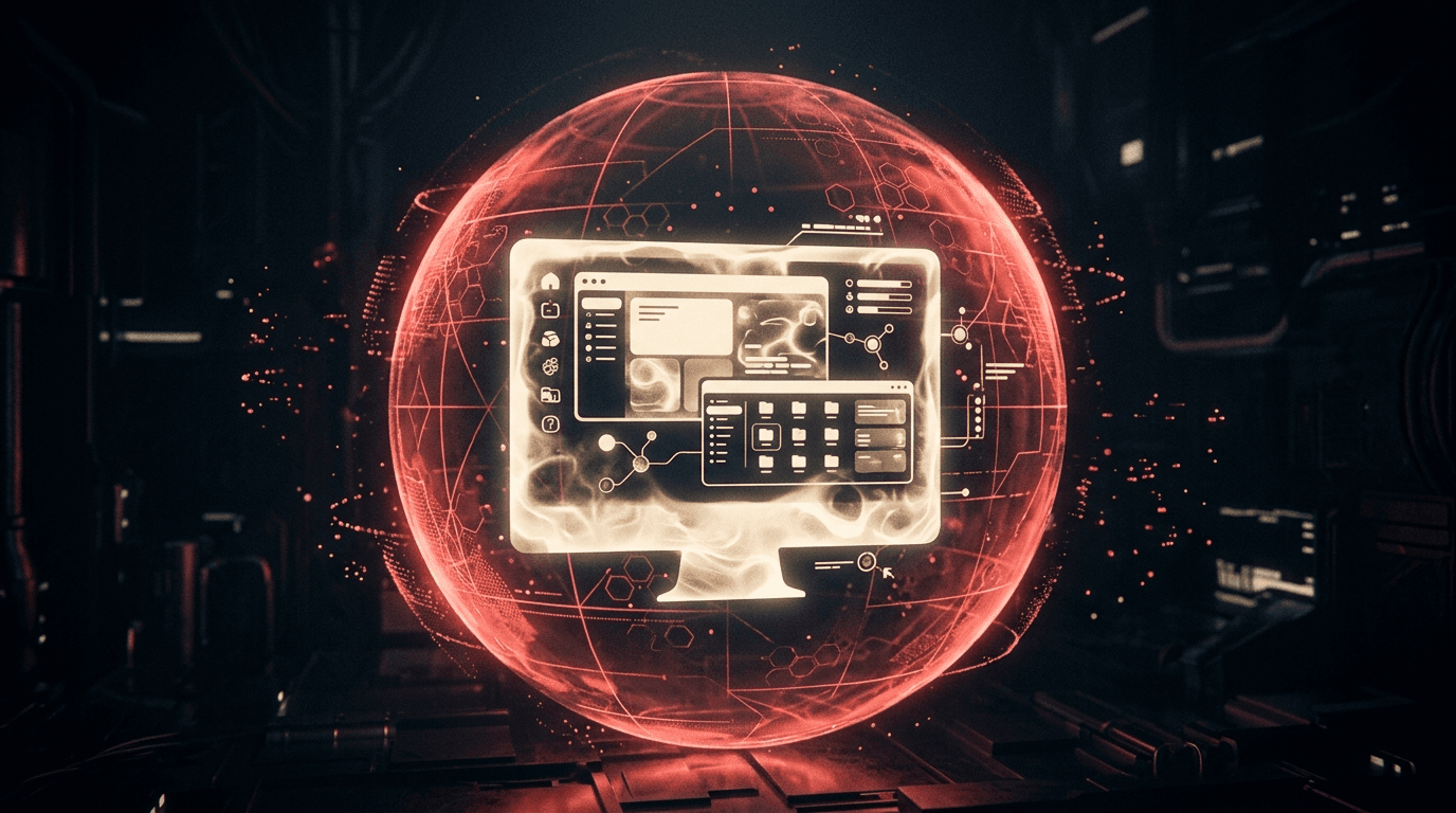 Complete desktop environment enclosed within a spherical security barrier