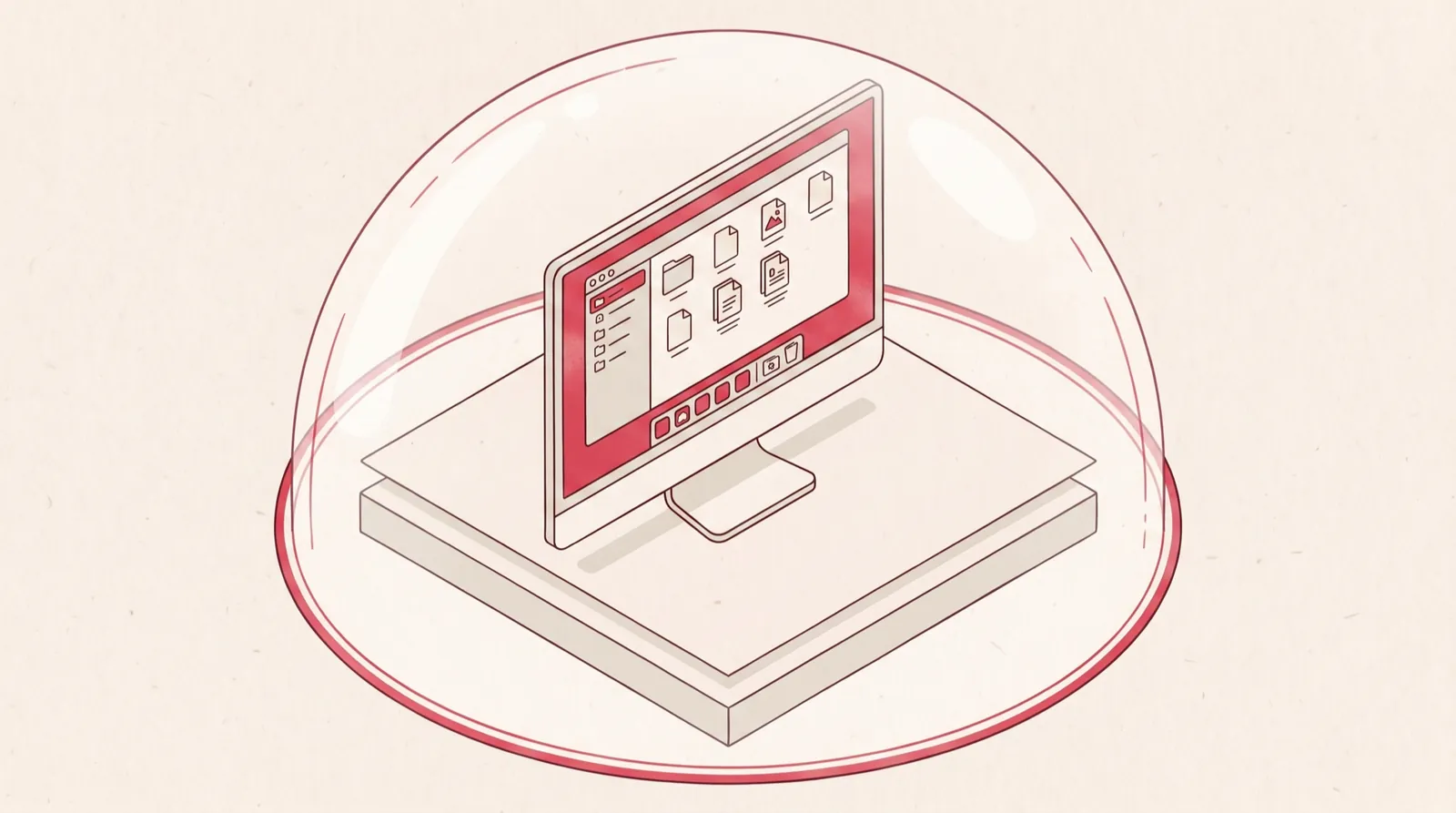 Complete desktop environment enclosed within a spherical security barrier