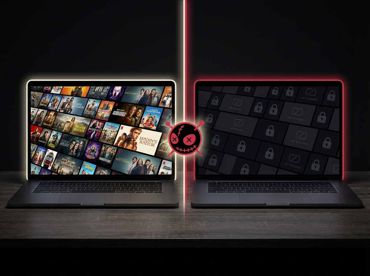 A streaming interface showing content that is blocked due to geographic restrictions