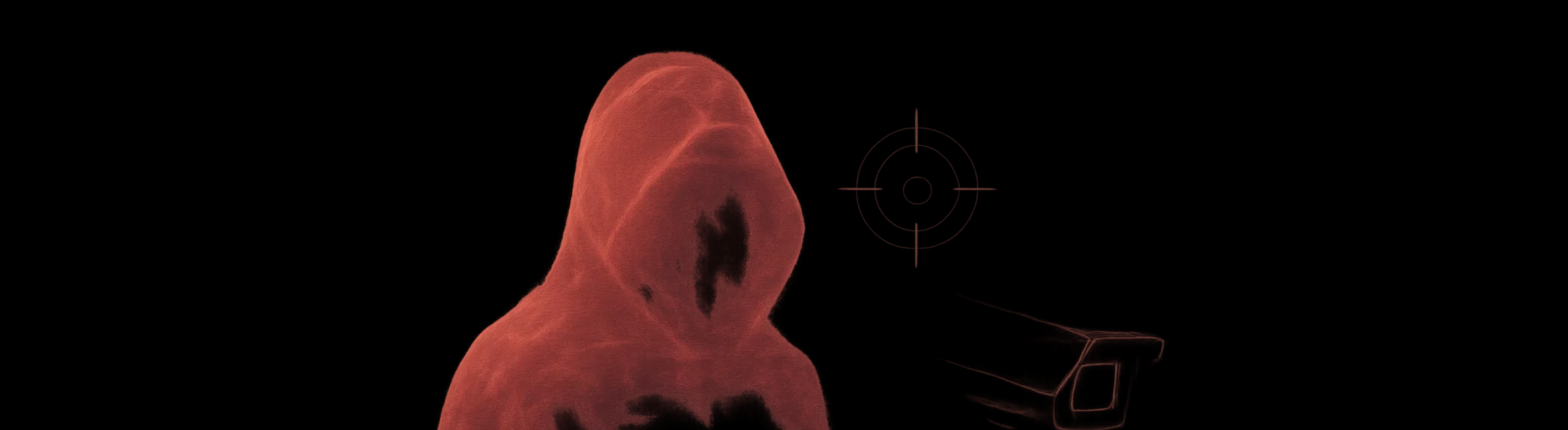 A hooded figure being targeted by a surveillance camera, representing stealth mode.