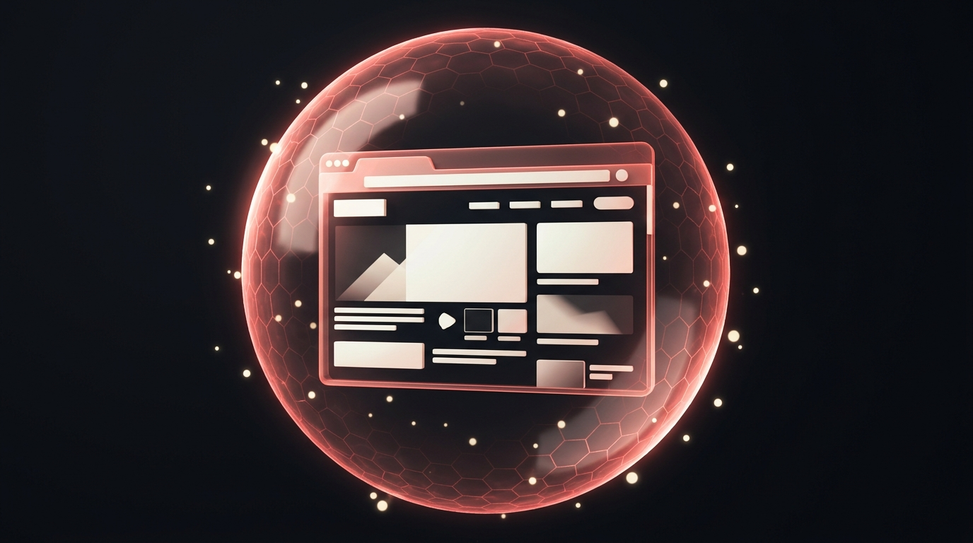 Abstract visualization of a web browser tab encased in a glowing isolation bubble