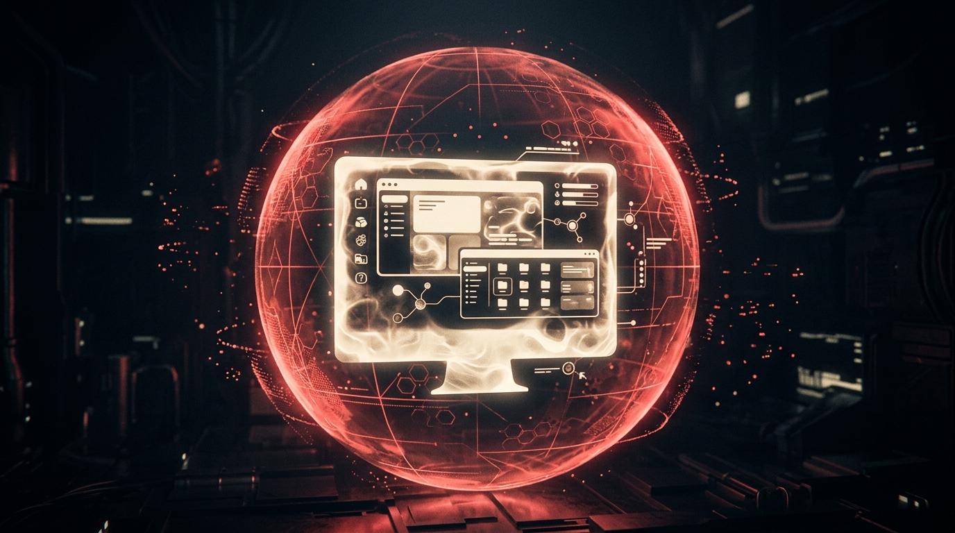 Complete desktop environment enclosed within a spherical security barrier